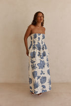 Blue Phylida Azure Print Strapless Maxi Reign Dress