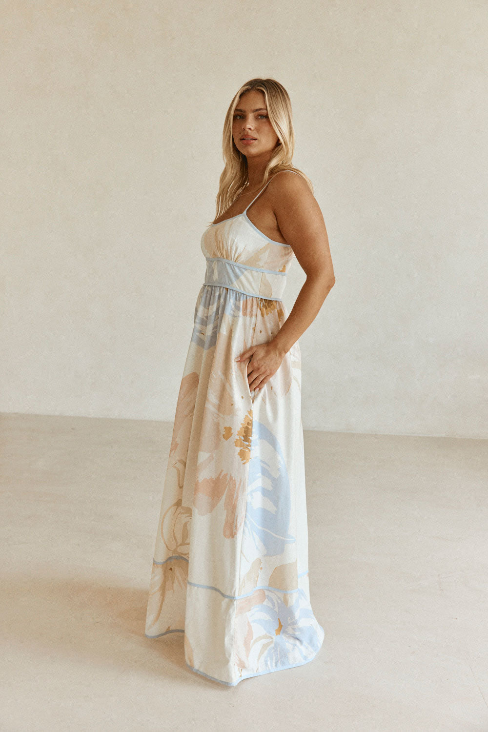 Pink Vintage Bloom Print Maxi Genevieve Dress