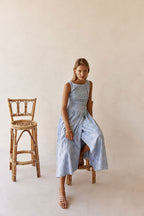 Blue Broderie Button Maxi Odessa Dress