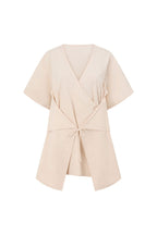 Beige Short Sleeve Wrap Mini Harper Dress