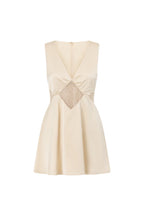 Cream Silky V Neck Cut Out Mini Via Dress