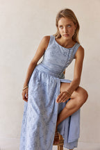 Blue Broderie Button Maxi Odessa Dress