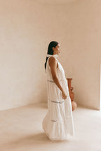 White Cotton One Shoulder Flouncy Maxi Juliette Dress