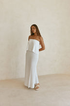 White Vintage Crochet Knit Strapless Maxi Maria Dress