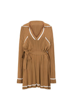 Brown V Neck Long Sleeve Pocket Mini Beau Dress