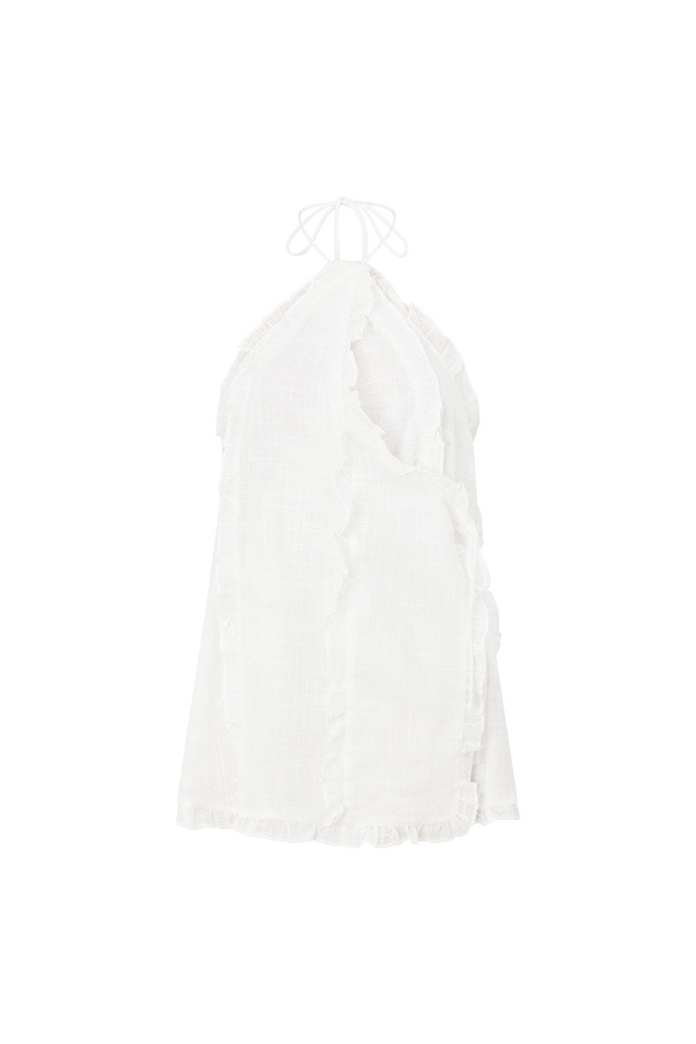Kharli Halterneck Frill Mini Backless Wrap Dress - White