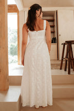 White Embroidered Wide Strap Maxi Evi Dress