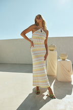 Yellow Stripe Halter Maxi Bexley Dress