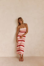 Prink Stripe Ribbed Strapless Maxi Anya Dress
