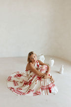 Cream Moana Red Print One Shoulder Maxi Avani Dress