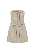 Grey and Black Pinstripe Strapless Bow Mini Tulia Dress