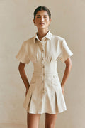 Tan Short sleeve Button Up Collar Mini Dela Dress