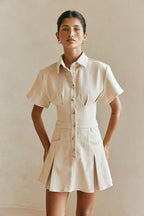 Tan Short sleeve Button Up Collar Mini Dela Dress