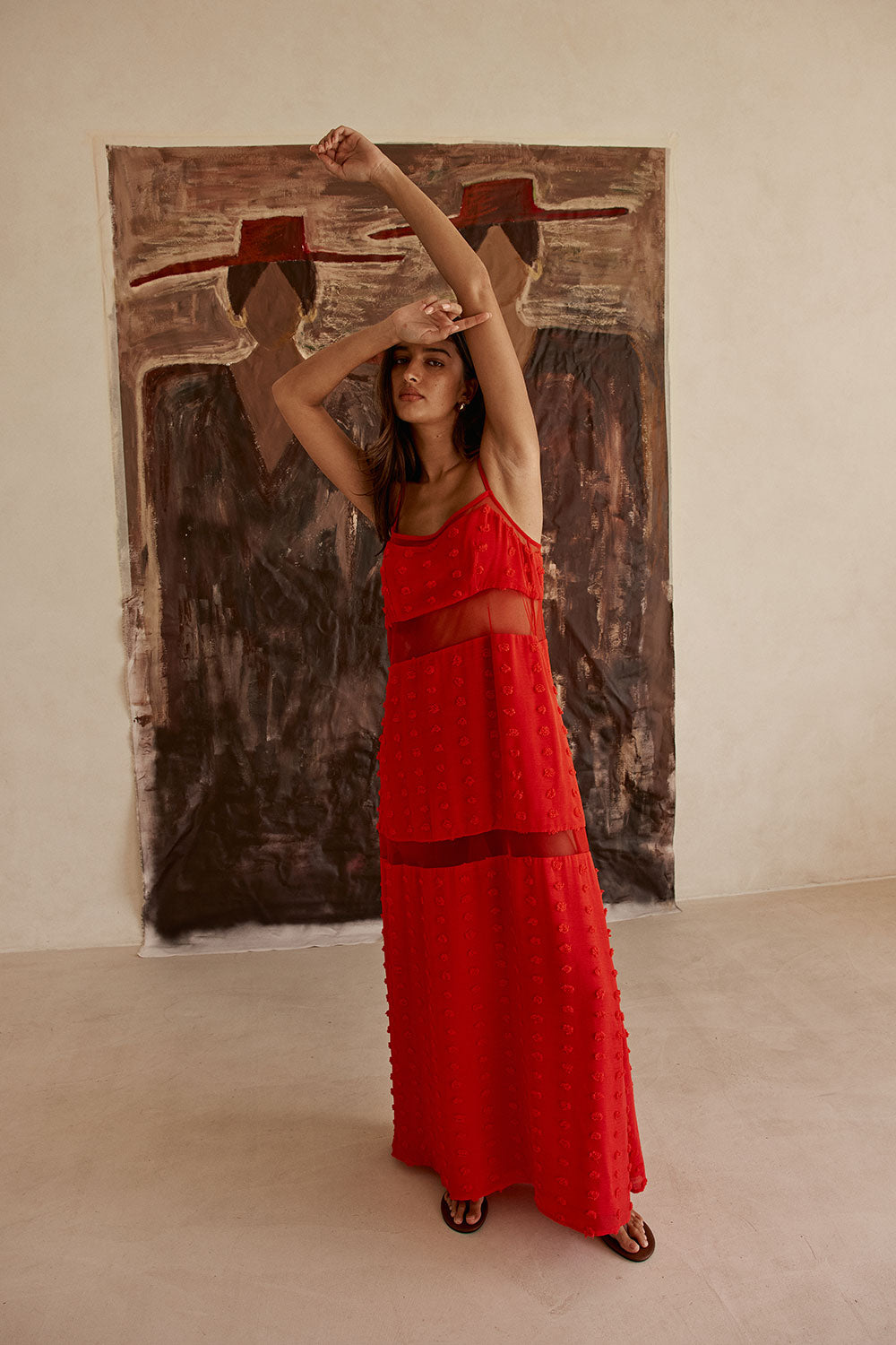 Red Polka Dot Panel Maxi Tassia Dress