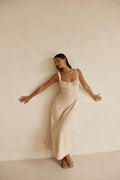 Beige Milkmaid A-Line Maxi Arlette Dress