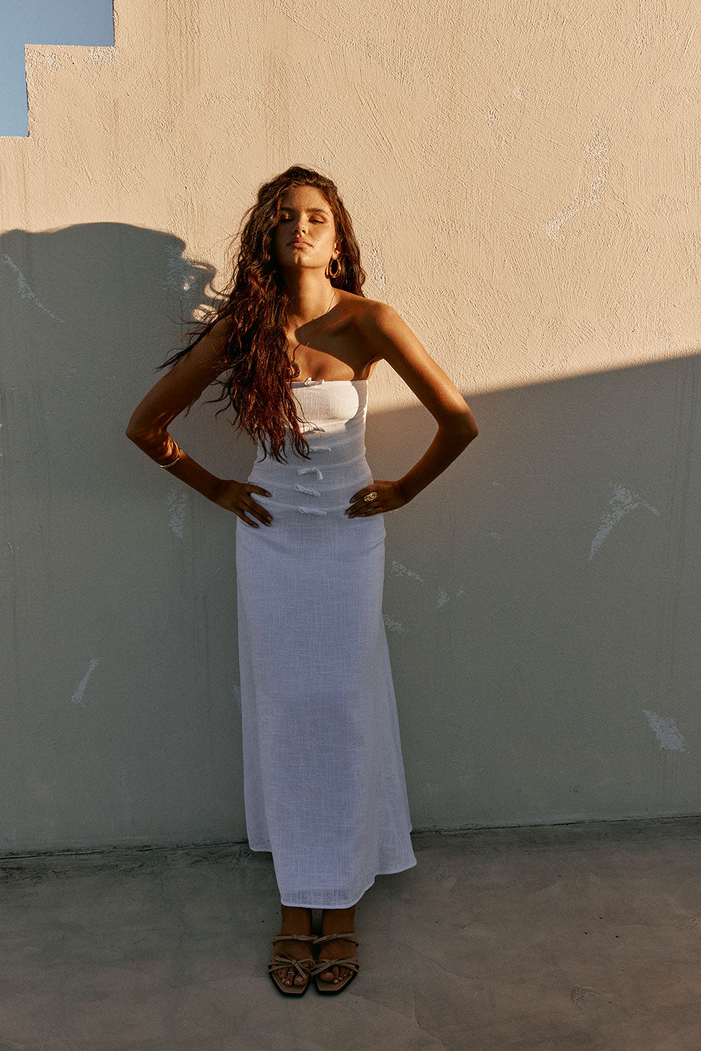 Bridal White Strapless Bow Palais Maxi Dress