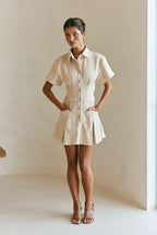 Tan Short sleeve Button Up Collar Mini Dela Dress