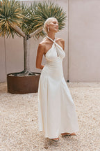 Cream Pleated Halter Maxi Blaire Skirt