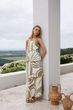 Palm Green Strapless Panel Maxi Kya Dress