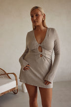 Stone Grey Long Sleeve Cut Out Mini Ivy Dress