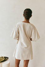 Beige Short Sleeve Wrap Mini Harper Dress