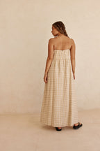 Khaki Gingham Strappy Maxi Lissa Dress