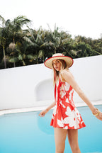 Red Sweet Caroline White Floral Side Tie Mini Mariana Dress