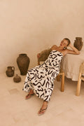 Cream Floral Fleur Lines Print Strapless Noah Dress