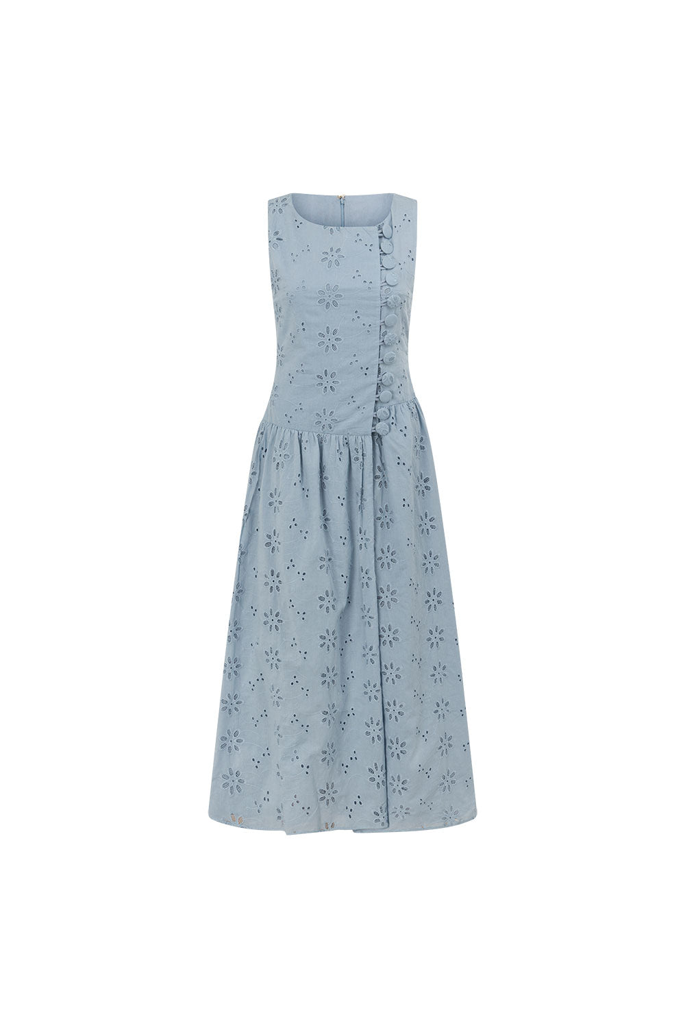 Blue Broderie Button Maxi Odessa Dress