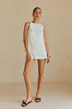 White Silky Layered Mini Laven Dress