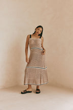 Tan Crochet Knit A Line Maxi Aliana Dress