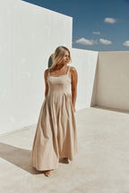 Toffee Pleated Full Maxi Flore Dress