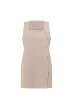 Beige Button Up Wide Strap Pocket Mini Aida Dress