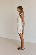 White Broderie V Neck Wrap Mini Gracia Dress