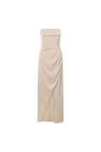 Champagne Strapless Ruched Midi Pela Midi Dress