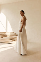 White Cross Neck Halter Laxi Oliviera Dress