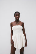 White Broderie Strapless Flouncy Mini Aura Dress