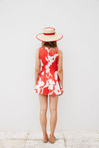 Red Sweet Caroline White Floral Side Tie Mini Mariana Dress