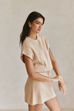 Tan Knit Short Sleeve Mini Saphira Dress