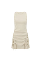 Grey Ribbed Ruched Tie Mini Fae Dress