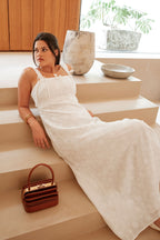 White Embroidered Wide Strap Maxi Evi Dress