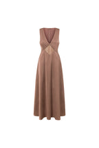 Brown  V Neck Cut Out Lace Maxi Dynasty Dress