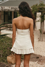 White Strapless Pleated Mini Izel Dress
