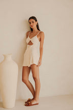 Ale Adjustable Thin Strap Cutout Mini Knot Dress - Cream