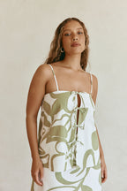 Green Paradisus Floral Print Bow Maxi Midori Dress