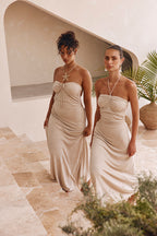Beige Backless Halter Neck Naisha Dress