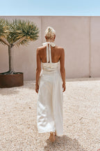 Cream Pleated Halter Maxi Blaire Skirt