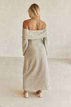 Tan Boucle Off Shoulder Maxi Poppy Dress