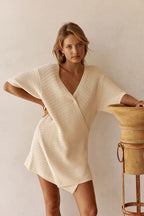 Cream Knit Wrap Mini Kyoto Dress