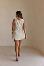 Beige and Black Pinstripe Button Mini Graylee Dress